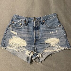 Levi Distressed Blue Denim Shorts